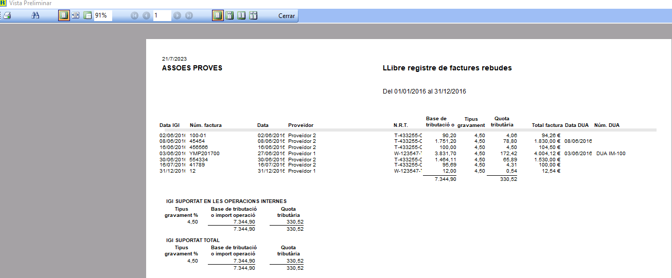 Llistat Llibre fact rebudes