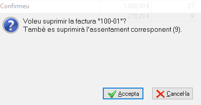 Conformitat per esborrar factura