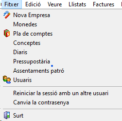Menu Fitxer